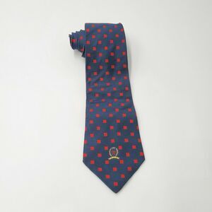 Tommy Hilfiger Men's Tie Dark Blue Red Squares Logo 100% Imported Silk